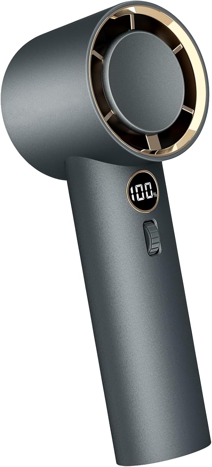 Portable Handheld Fan, 5000mAh High Speed Turbo Personal Fan with 100 Speed Adjustable, Up to 17 Working Hours, Digital Display, for Travel Outdoor Hot Flashes (Grey)