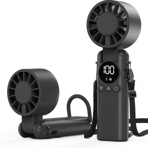 Portable Handheld Fan, 5000mAh Rechargeable Mini Personal USB Fan with LED Display & Foldable Design, 199-Speed Powerful Battery Operated Travel Fan for Women, Outdoor, Office Black