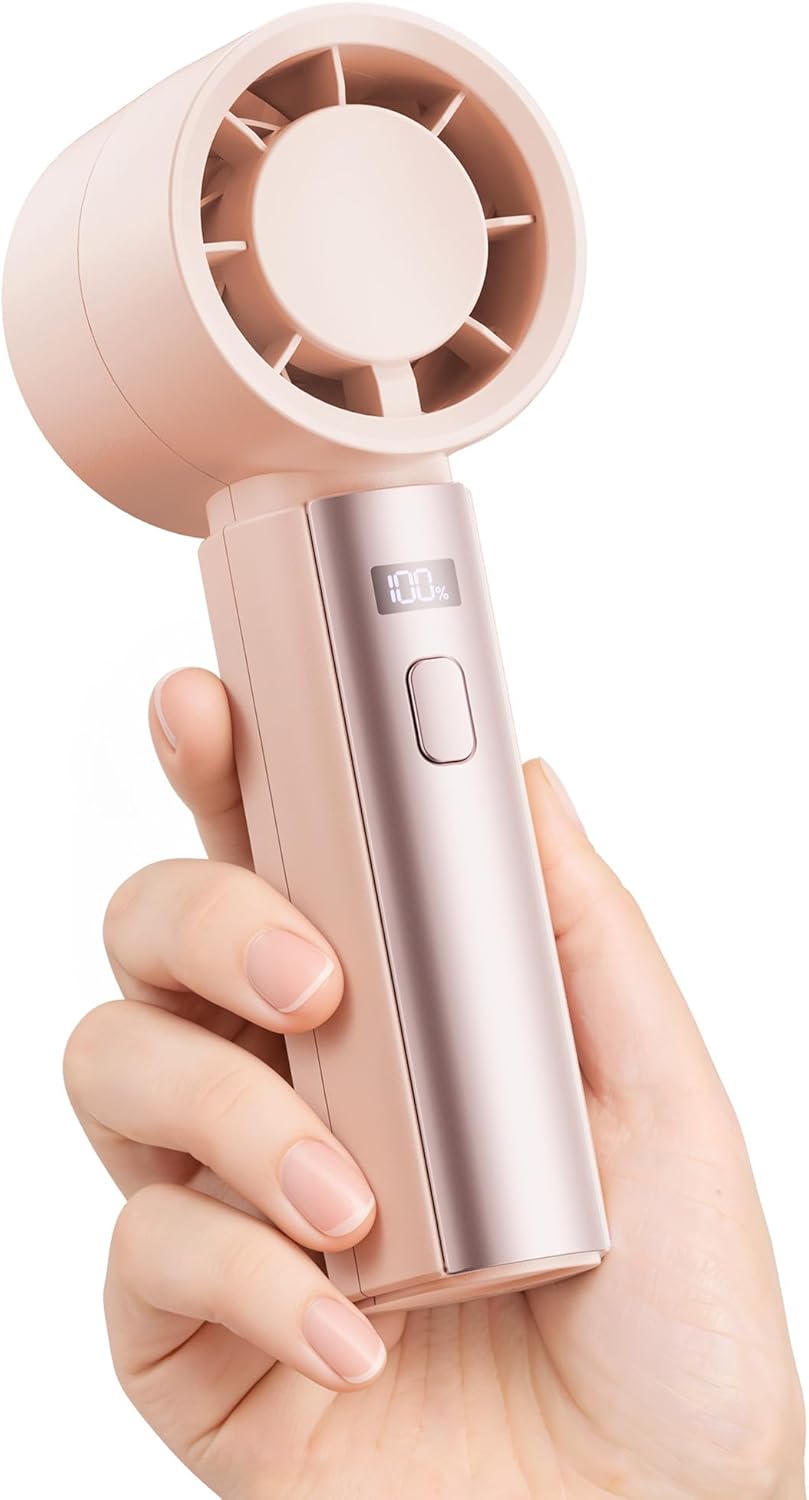 Small Handheld Personal Fan, Powerful High Speed Turbo Cooling, 4000mAh USB Rechargeable Battery Powered Mini Portable Fan for Travel, Outdoor Essentials, Summer Gifts for Women Girls, Pink