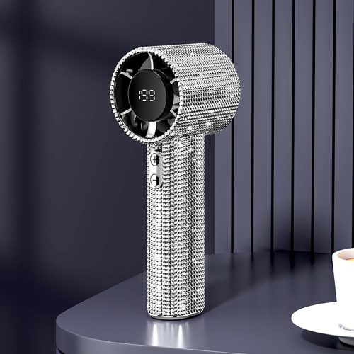 Portable Handheld Turbo Fan - Fashion Full Diamond 1800mAh USB Rechargeable Personal Battery Operated Mini Small Pocket Mini Fan for TrOutdoor/Vacation/Beach/Outdoor Activities (Sliver)