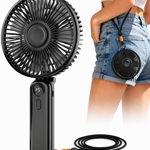 Portable Handheld Fan, 10000mAh Rechargeable Personal Fan for 40H, 6-Inch Ultra Quiet Foldable Hand Fan, 5-Speed Gentle Airflow Battery Operated Fans for Travel Outdoor Lash Makeup Gifts for Women